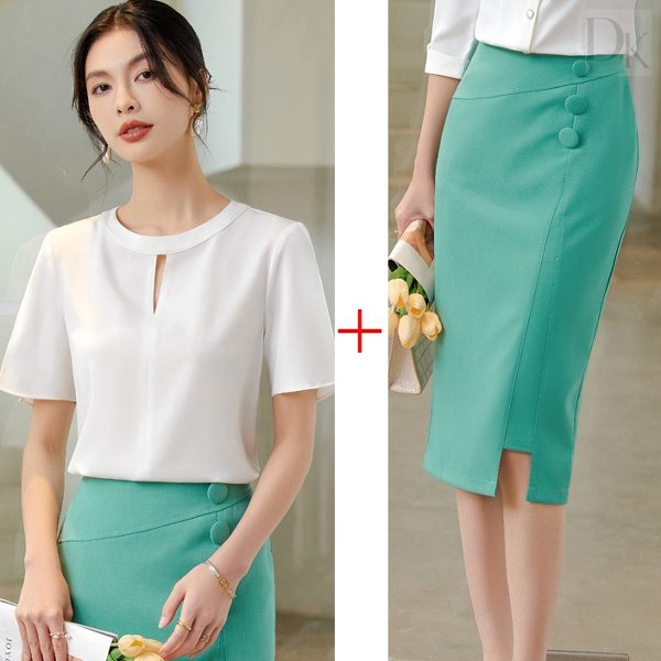 ホワイト/シャツ+ グリーン/スカート